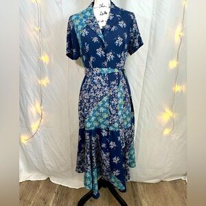 Nanette‎ Lapore Floral Dress Women’s 8 Blue Button Down Asymmetrical Hem